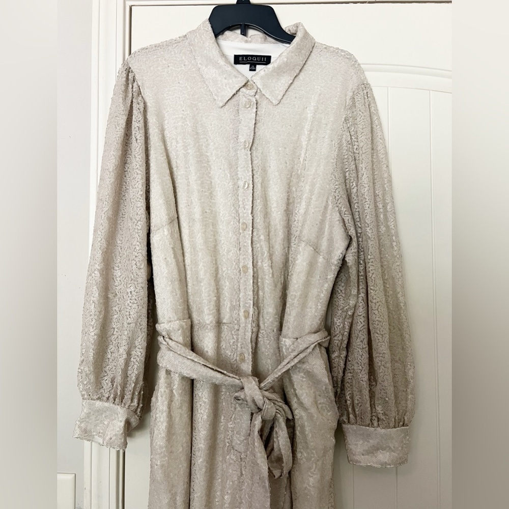 Eloquii Sequin Button Front Belted Jumpsuit - image 4